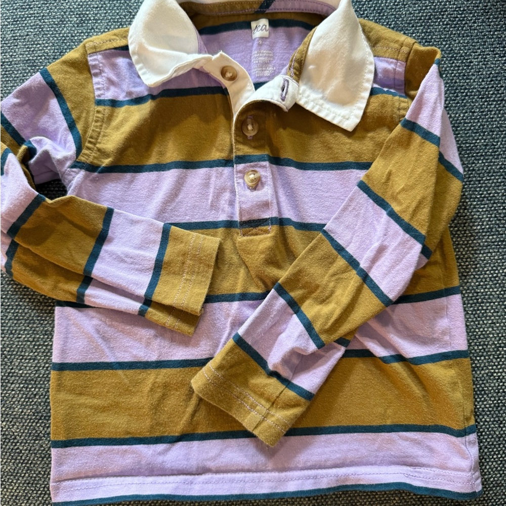 Tea Collection Brown and Purple Striped Polo Shirt